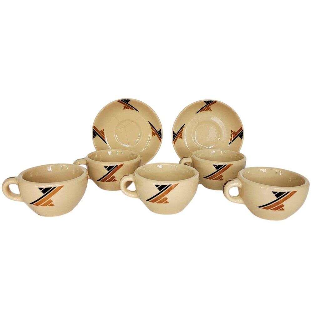VTG 30s 40s McNicol Roloc China Moderne 2 Diner Style Coffee Cup & Saucer Set